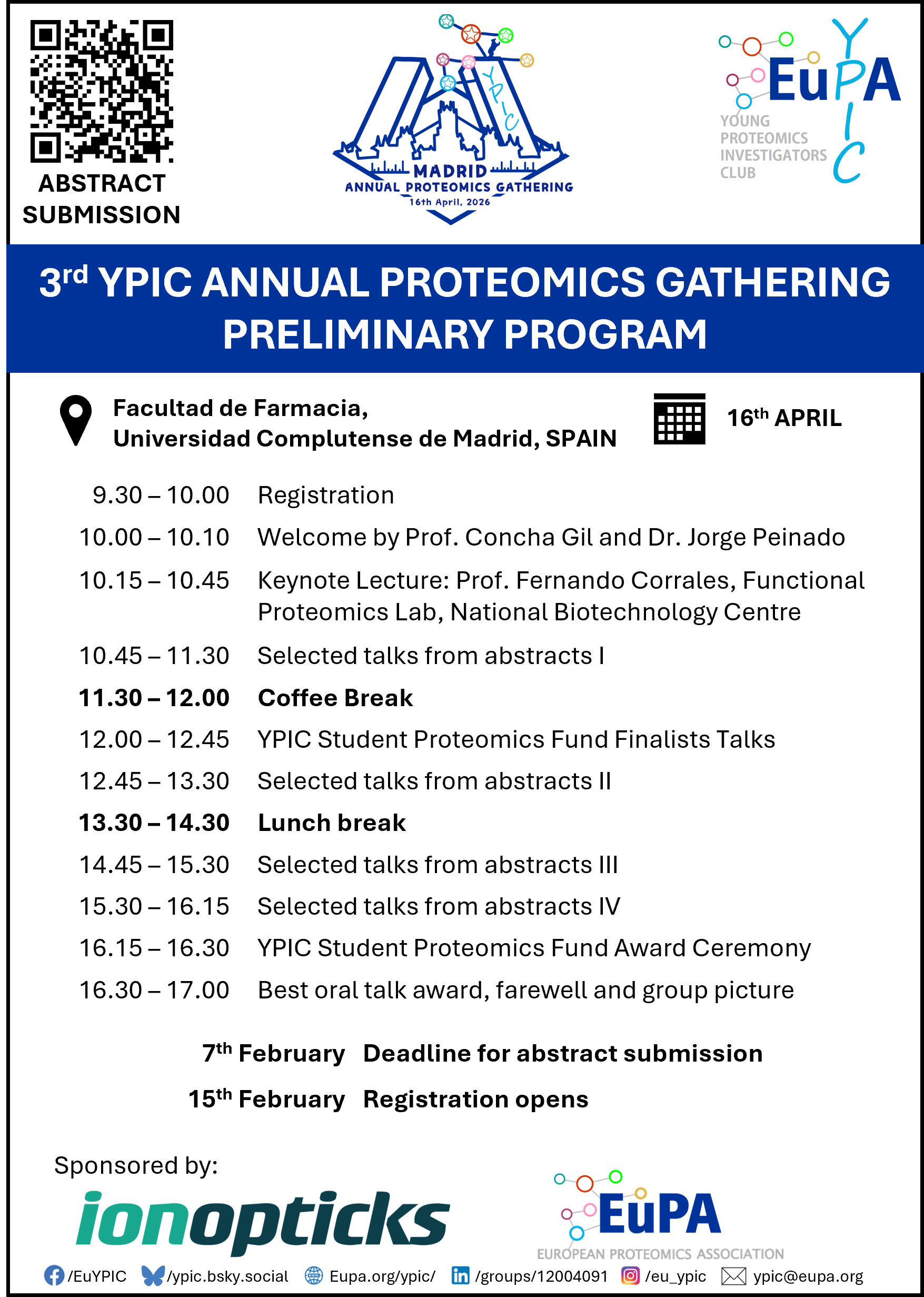 Preliminary Program for YPICs Annual Proteomics Gathering